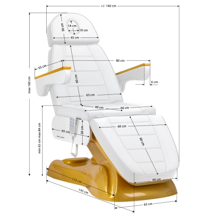 Fotel kosmetyczny elektryczny SILLON Lux 273b 3 silniki złoto biały - 15