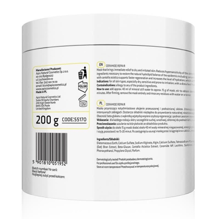 Apis CERAMIDE REPAIR Kojąca maska algowa z ceramidami i beta glukanem 200 g - 2