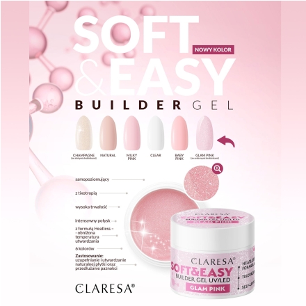 Claresa żel budujący Soft&Easy glam pink 12 g - 3